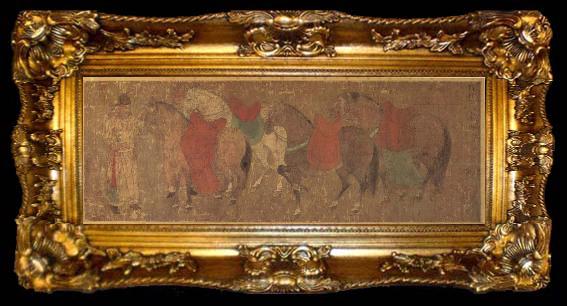 framed  unknow artist Reitknecht with horses seaweed-dynasty, ta009-2